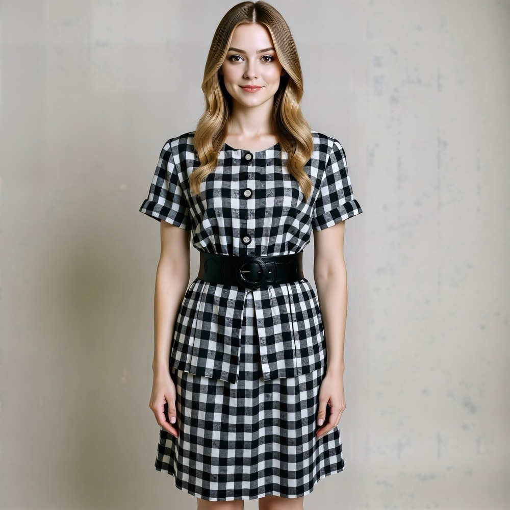 Vtg Gingham 2pc Skirt Set No Size Tag Black White Fits Medium Rockabilly Flaw